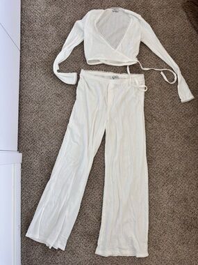 Oh Polly Ribbed Wrap Top & Wide Leg Pants Set